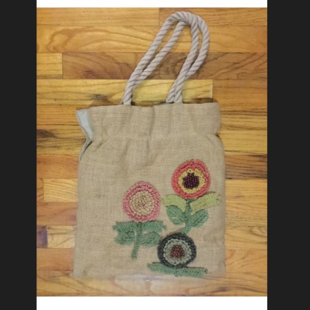 Vintage J. Crew straw bag tote purse shopper rope